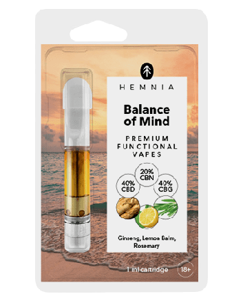 Hemnia Balance of Mind Cartridge - 40% CBD, 40% CBG, 20% CBN, ginseng, lemon balm, rosemary, 1 ml