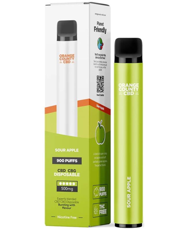 Orange County CBD Vape Pen Saurer Apfel, 250mg CBD + 250mg CBG, 3ml